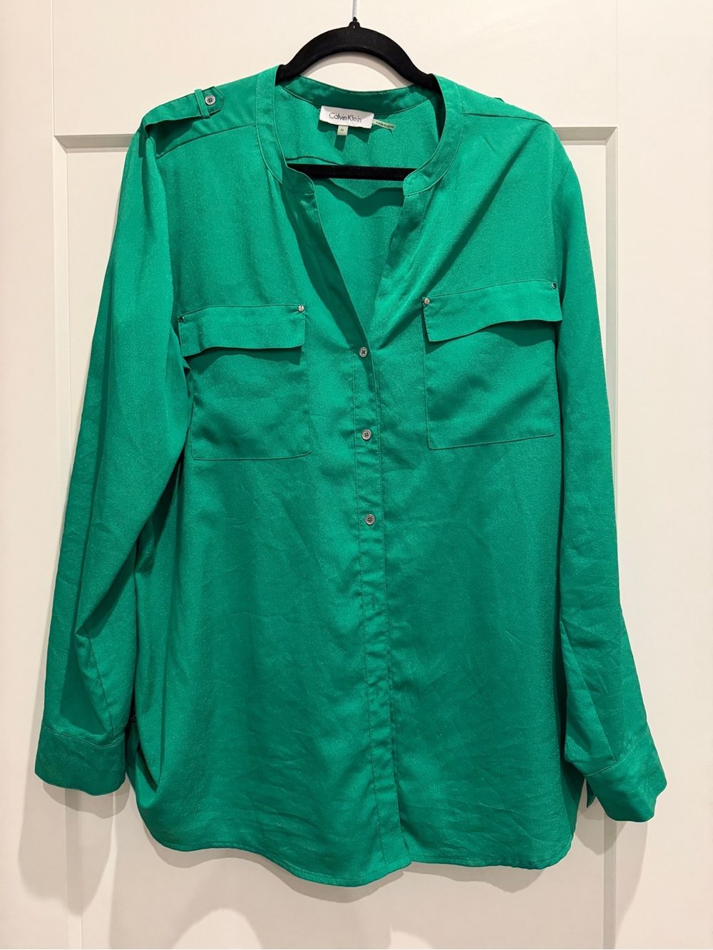 Calvin Klein Emerald Green Long Sleeve Button Front Blouse size XL
